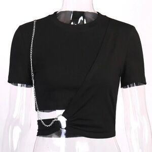 Women's Goth/Punk Asymmetrical Black Crop Top With Chain Size S